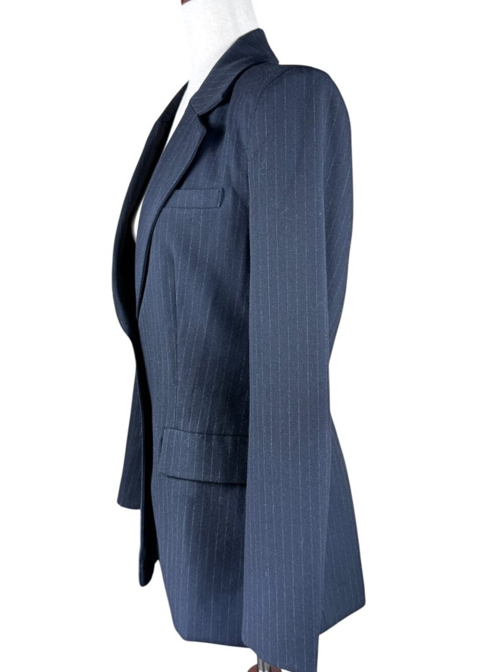 ZARA Navy Blue Pinstriped Structured Blazer Size Medium - Picture 4 of 7